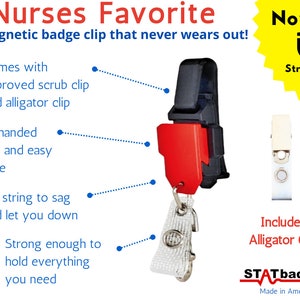 The only magnetic badge clip designed to keep you safe and never wear out. No more dangerous saggy badge reels. RN, doctor, EMT, paramedic.