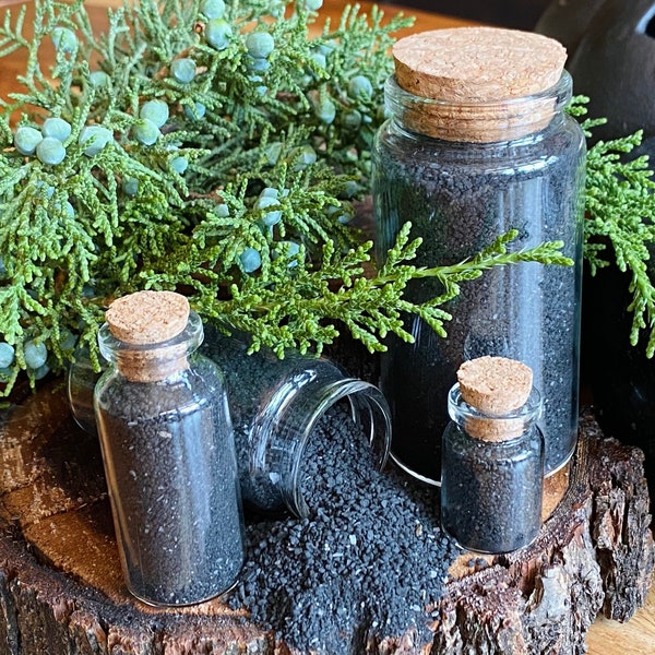 Black Salt for Protection in Glass Bottle | Witchcraft | Lightning Struck Tree, Juniper, Rosemary, Sage, Black Lava Salt | Witchy Gifts