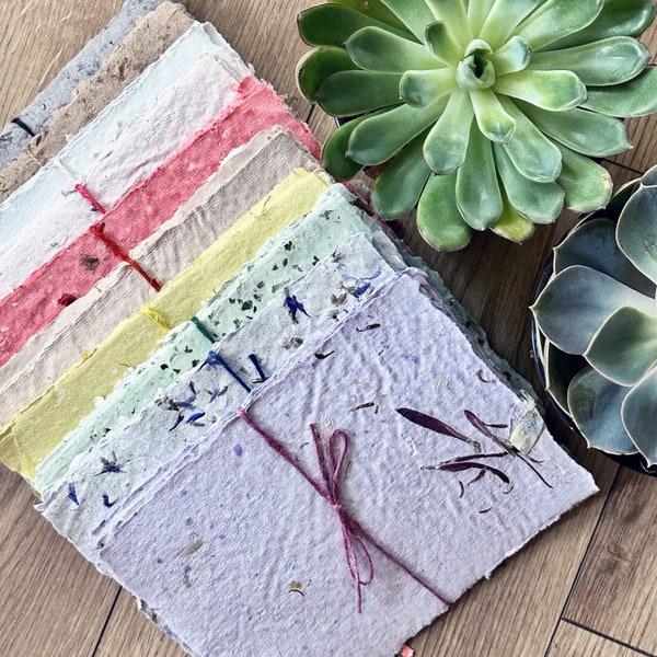 Spell Paper w/ Herbs + Crystals | Handmade Recycled Paper | Intention Paper | Red Orange Yellow Green Blue Purple Brown Black White Pink