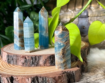Lemurian Aquatine Tower | ethically sourced 3-4" blue onyx crystal obelisk | Caribbean calcite tower | crystal wand
