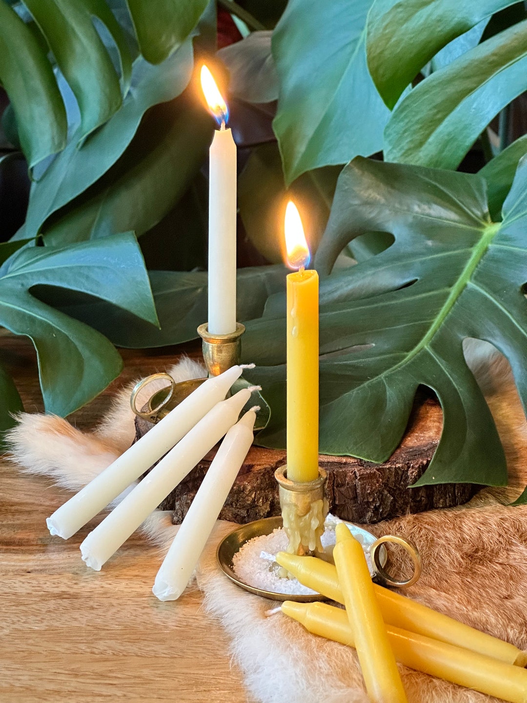 White and Yellow Beeswax Chime Candles Homemade Etsy