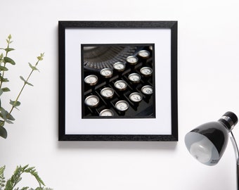 Vintage old Typewriter Keys black and white close up Photography Print
