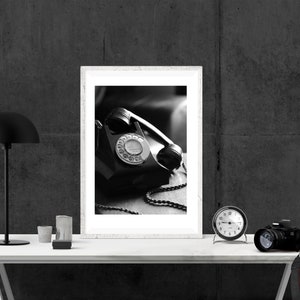 old vintage black bakelite telephone, black and white digital download