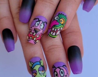 Courage the Cowardly Dog Nails Press on Nails Short Coffin - Etsy Courage the Cowardly Dog Nails Press on Nails Short Coffin - Etsy