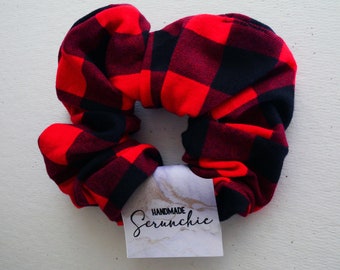 Red and Black Buffalo Check Pattern Scrunchie - Classic Plaid Hair Accessory