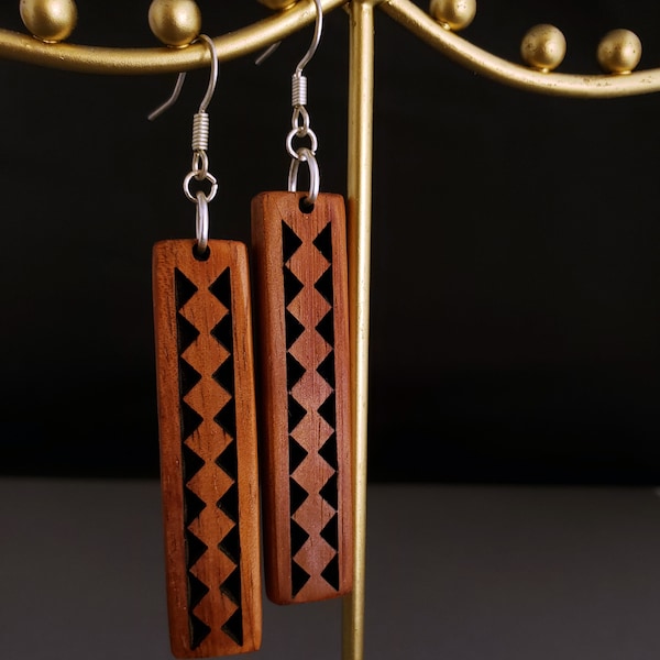 Inspired by Kalinga Tattoo Motif - Crocodile Teeth in Koa Wood Earrings, Filipino Tribal influence, Pinay Pride