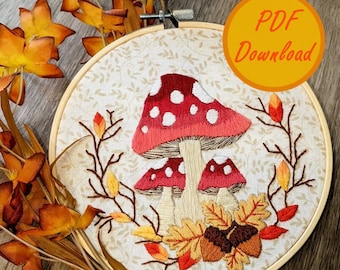 Fall Mushroom Embroidery Pattern PDF Download