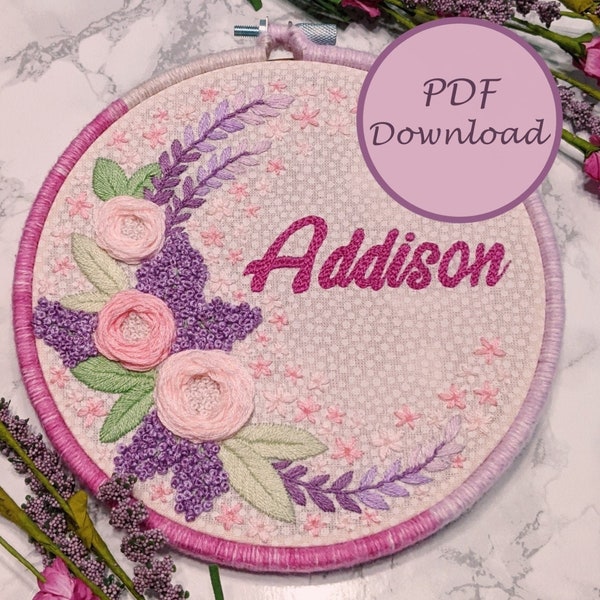 Rose and Lilac Embroidery Pattern PDF Download