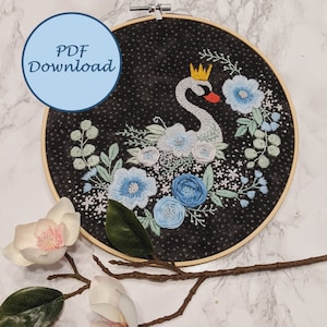 Swan Embroidery Pattern PDF Download
