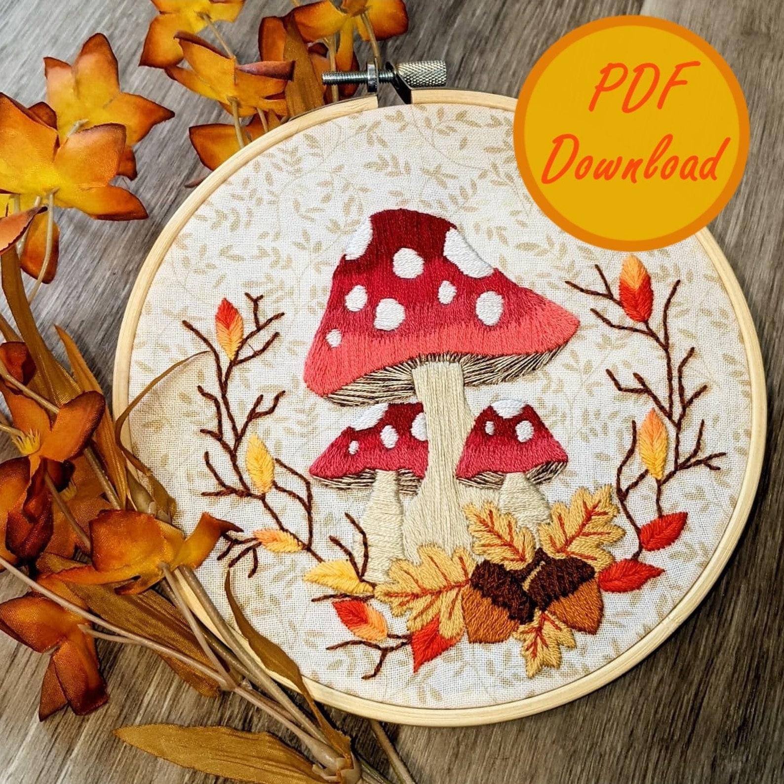 Fall Mushroom Embroidery Pattern PDF Download Etsy