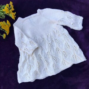 Christening baby girl dress, cream color gown, knit dress, baby shower gift, Knit Baby Clothes, Baby Knitted Outfit, Newborn 0-3 month