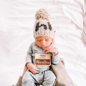 Hi Hat/hi baby beanie/baby announcement hat/ newborn photo hat/ Pom hat/ baby hat/ toddler winter hat/ newborn beanie/ baby photo prop