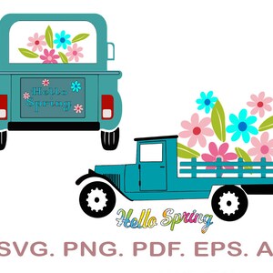 Spring svg Truck with flowers svg Truck with blooms svg | Etsy