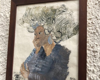Portrait of Toni Morrison, Linoprint and Oil Painting, 2021, Rhea Micallef Gavin, Handmade Abstract Original Painting