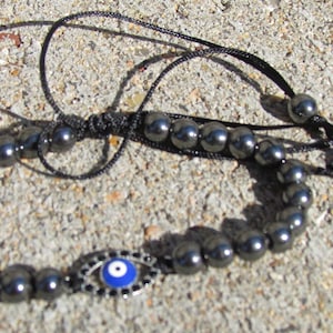 Adjustable Black and Gray Mal de Ojo (Evil Eye) Bracelet
