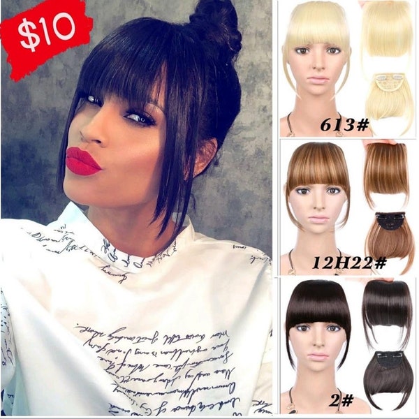 Bangs Clip in Synthetic Hair Extensions Front Neat Bang Fringe One Piece 6" Short Straight Hairpiece for Women