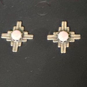 Pink Conch Zia Native American Vintage Sterling Post Earrings