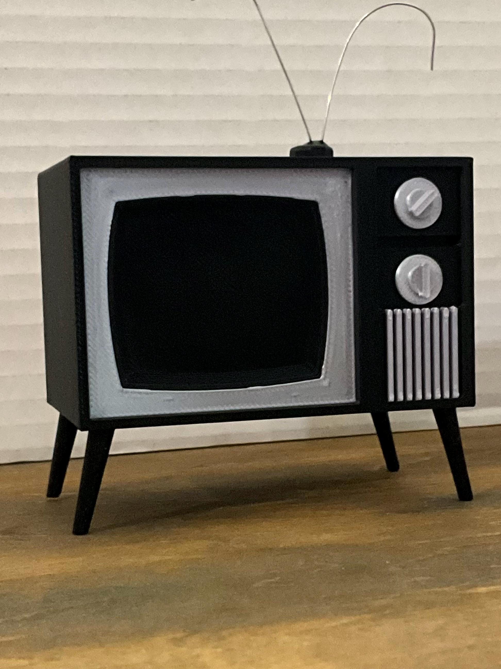 Retro Vintage Floor TV With Sticker Pack Miniature 1:12 Scale for