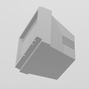 Puede incluir: Un televisor rectangular gris de estilo vintage con una pantalla y una serie de respiraderos horizontales en el lateral.