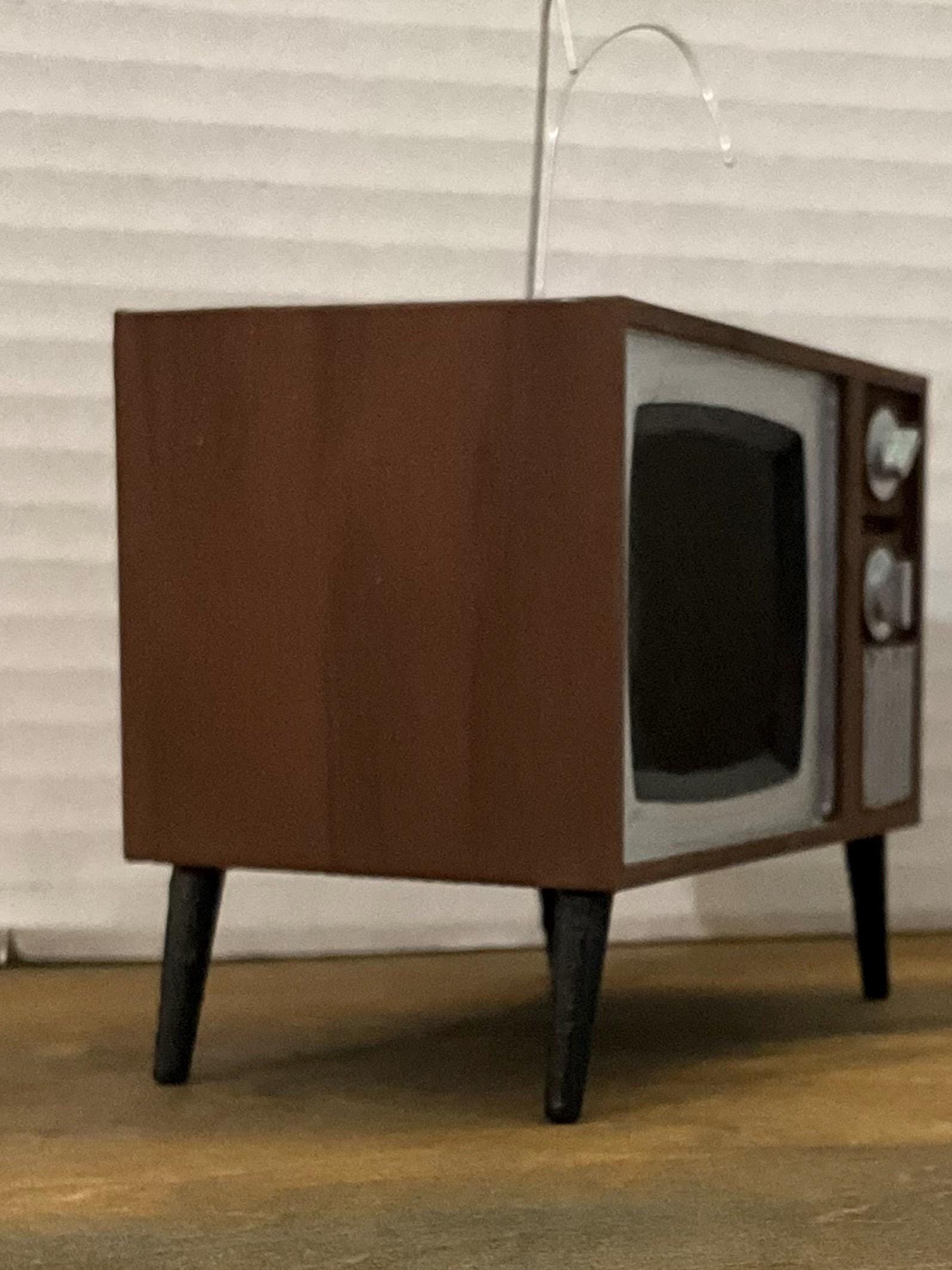 Retro Vintage Floor TV With Sticker Pack Miniature 1:12 Scale for