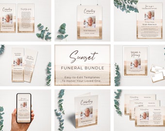 Sunset Funeral Bundle, Canva Template, Celebration of Life, In Loving Memory, Obituary Template, Pink Funeral Program, Loss of Mother