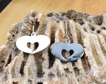 925 Sterling Silver Heart Earrings, Great Gift, solid silver, Hallmark 925, nickel free,  drop earrings