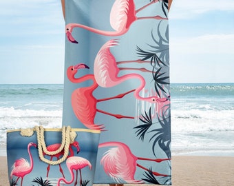 Large Flamingo Beach Bag Tote with Matching Sand Free Quick Dry Microfiber Beach Towel Set, Beach Bag with Zipper Enclosure, Great Gift