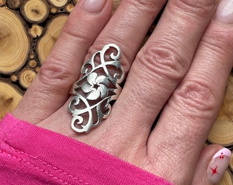 Large 925 Sterling Silver Flower Ring/Sterling Silver Ring/Silver Flower Ring/Large Boho Ring/Boho Statement Ring/Large Silver Ring/Daisy