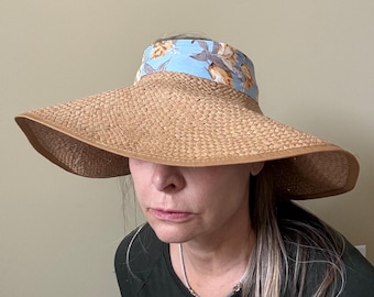 X-Large Wide Brim Straw Sun visor, Roll-Up,  Summer Beach Hat UV UPF 50 Packable Foldable Travel, Ponytail