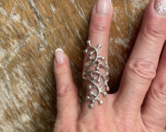 Stunning Sterling Silver Long Ring, handmade, timeless, unique, Hallmark 925, Real Silver
