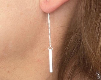 925 Sterling Silver Bar Jacket Earrings, Dangle Earrings, Minimalist, Simple, Real Silver, Long earrings, Trendy earrings