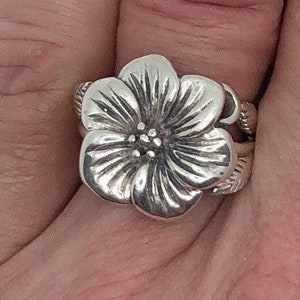 Pure 925 Sterling Silver Large Flower Ring, Handcrafted Ring, Nickle Free, Great gift for Her, Artisan solid silver ring, Hallmark 925