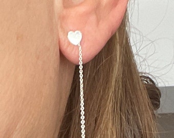 925 Sterling Silver Circle & Heart Push-Back Earrings, Simple, Trendy, Real Silver, Nickle Free, Hypoallergenic, Simple 2 in one!