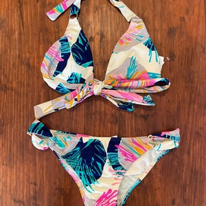 Bikini vintage Set en taille Petit, Bas de Bikini Effronté, Haut de Bikini Halter