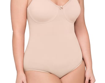 Body Wrap women's Underwire Soft Cup Bodysuit Shapewear Plus Sizes 1X, 2X, 3X in Nude and Black