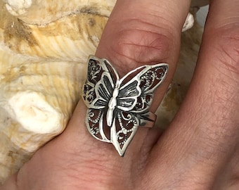 925 Sterling Silver Butterfly Ring, Dainty Ring, Filigree Ring, Romantic Ring, Great Gift Ring