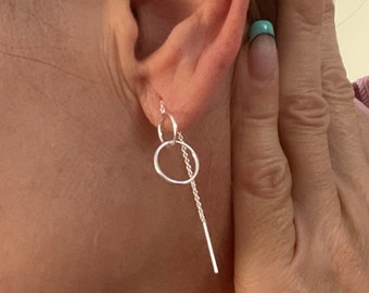 925 Sterling Silver Circle Links Earrings, Trendy earrings, Simple earrings, Drop earrings, Minimalist earrings, Solid 925 Sterling Silver