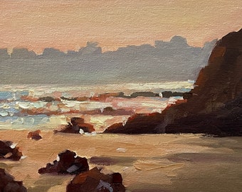 Seascape Painting Pacific Ocean Sunset Painting Landscape Original Art Wall Art Oil Painting on Canvas Pad 8 by 10''