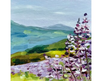 Flower Fields Landscape Painting California Hills Painting California Spring Landscape Small Art 6x6"