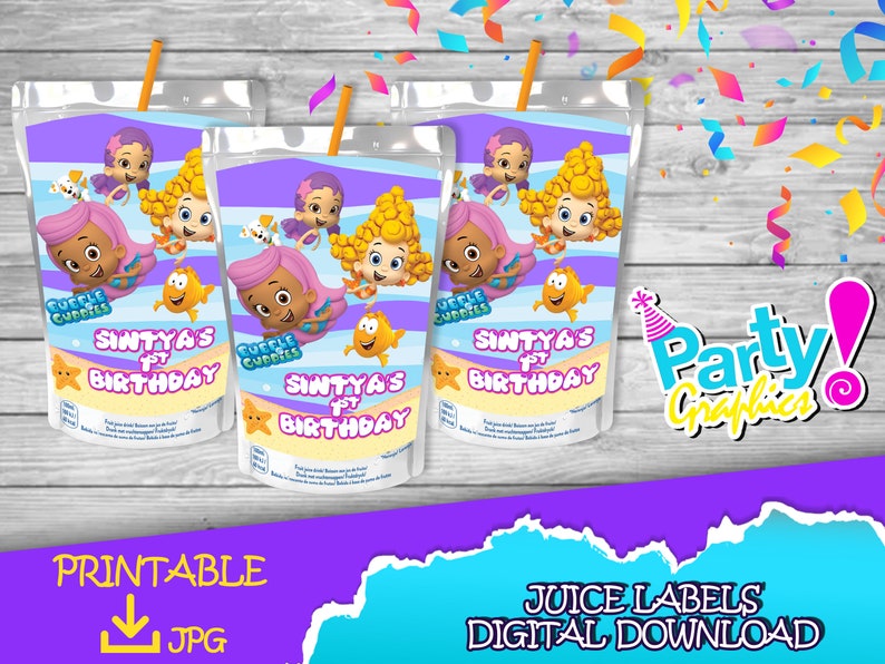 Bubble Guppies Birthday Party juice Label DIGITAL DOWNLOAD Etsy
