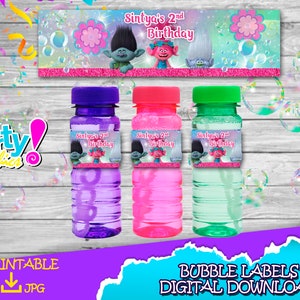 Trolls Bubble Bottle Labels- Trolls Birthday Party -DIGITAL DOWNLOAD