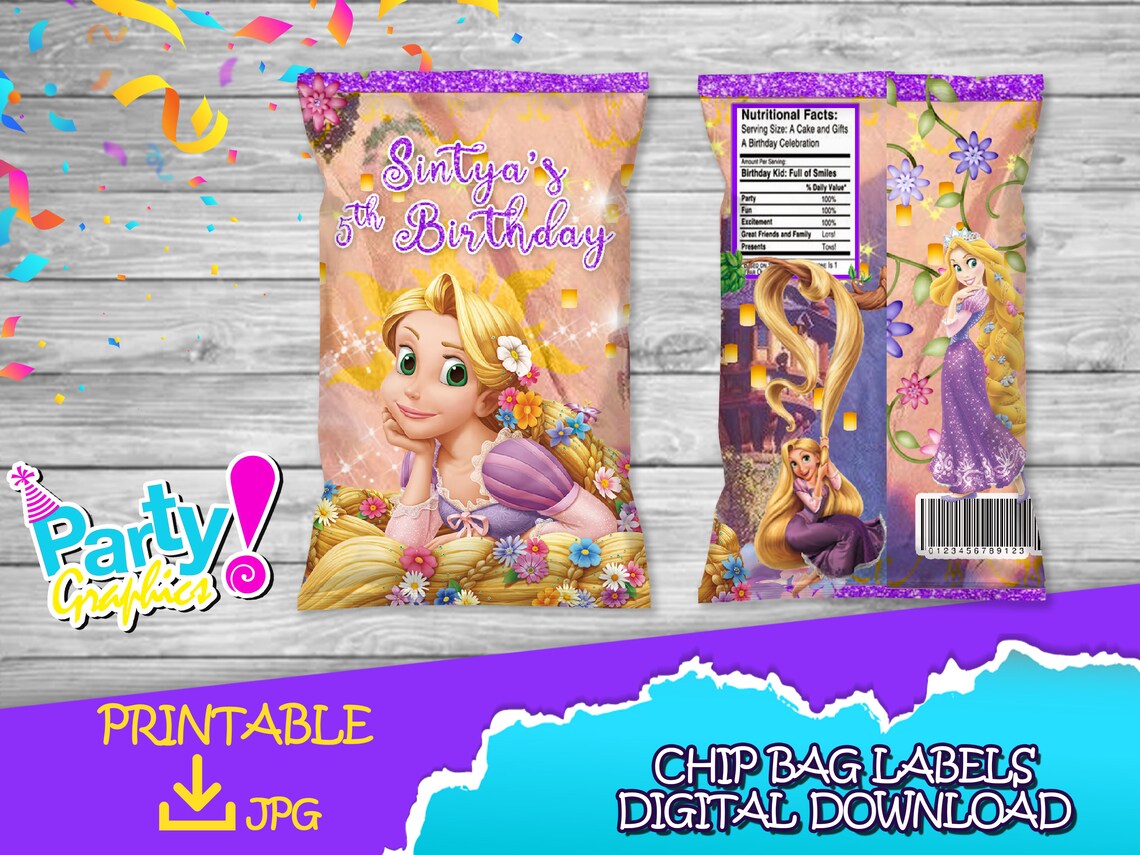 Tangled Party Chip Bag Label DIGITAL DOWNLOAD Tangled Etsy
