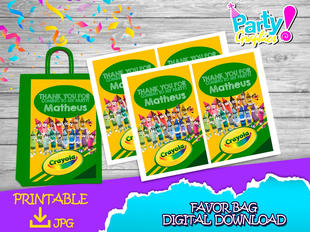 Crayola Birthday Party Favor Bag Label DIGITAL DOWNLOAD Printable