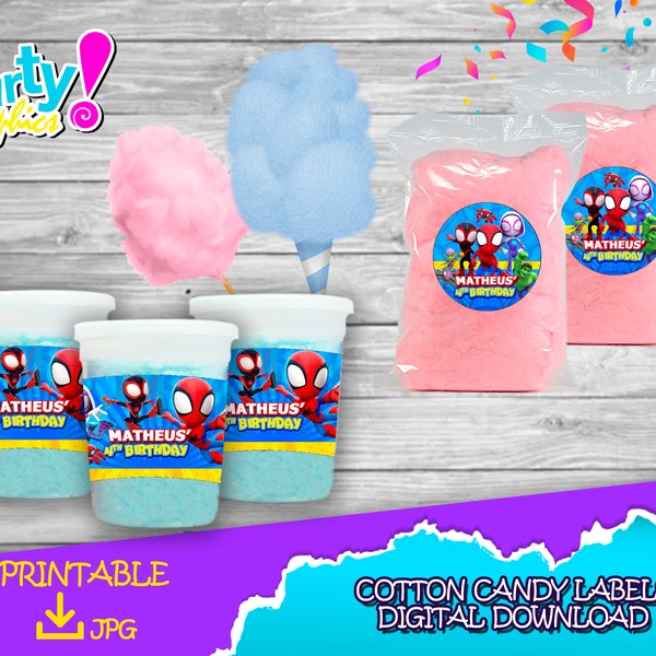 Spidey and his amazing friends cotton candy labels - Spidey cotton candy tub label - spidey and friends candy bag labels - Cotton candy 2oz