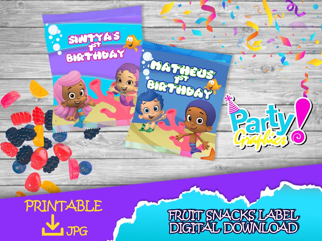 Bubble Guppies Birthday Party Fruit Snacks Label DIGITAL - Etsy