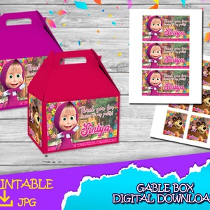 Masha and the Bear favor box - Masha and the Bear Favor Box Label- labels 5.50x3in - Masha and the Bear gift box labels - DIGITAL DOWNLOAD