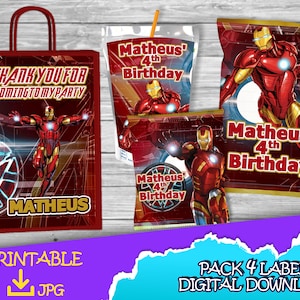 24 etiquetas pegatinas Marvel Iron Man 1,67 para bolso piruleta fiesta  favores cumpleaños