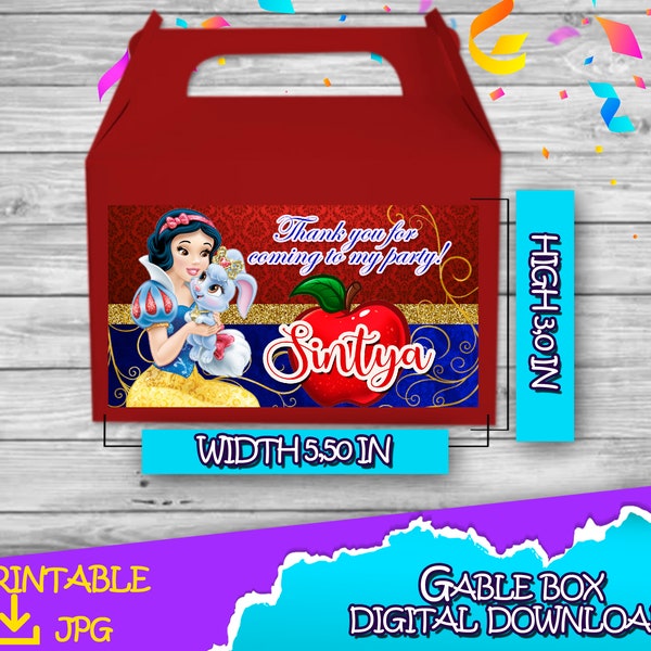 Snow White Princess favor box - Snow White Princess Gable Box Label- labels 5.50x3in - Gable Box - gable gift box labels - DIGITAL DOWNLOAD