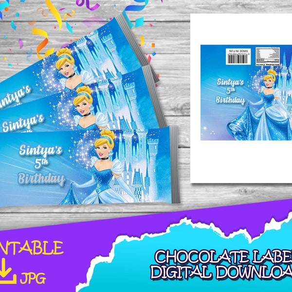 Cinderella Princess Birthday Party - Chocolate Label - DIGITAL DOWNLOAD- Cinderella Candy Bar - Birthday Supplies. Candy Bar 1.45oz