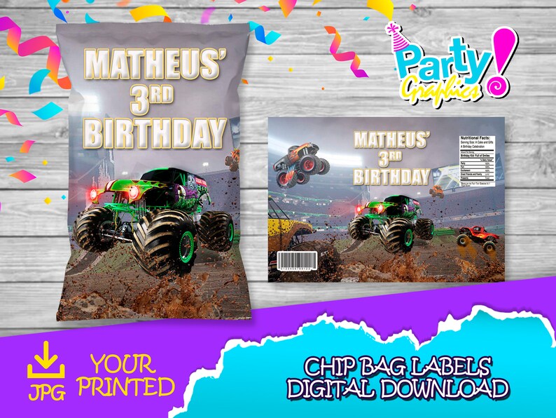 Monster Jam Birthday Pack Chip Bag fruit Snacksfavor Bag Etsy Canada